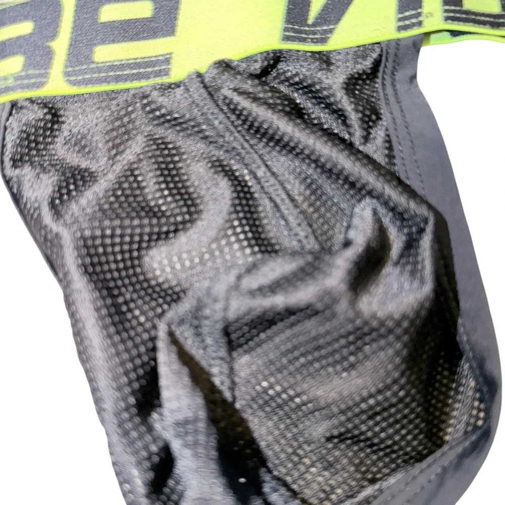 Vibe Mens Mesh Jockstrap Black Neon Yellow Logo Waistband Athletic‎ Underwear